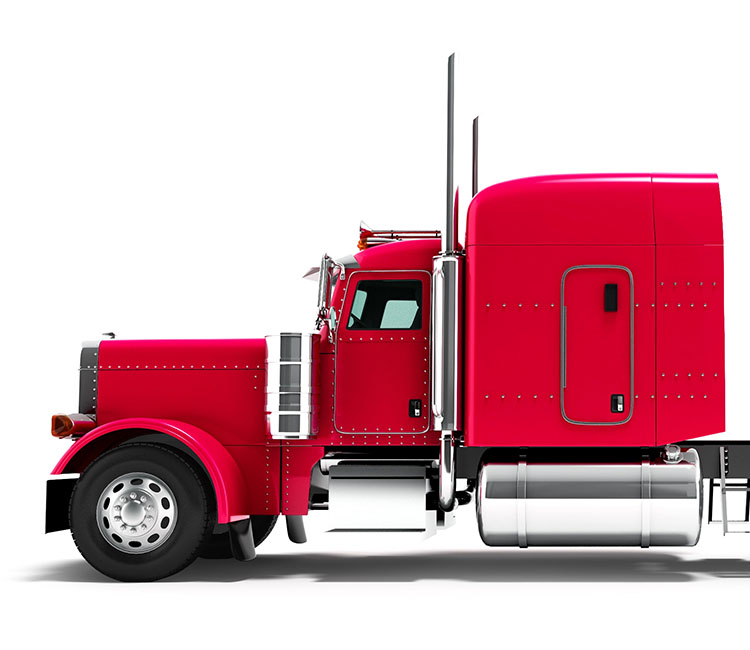 Modern truck tractor for cargo three axle without trailer red si Modern truck tractor for cargo three axle without trailer red side 3d rendering on white background with shadow